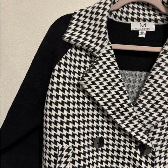 Magaschoni Double Breasted Notch Lapel Cropped Houndstooth Knit Jacket Small - Picture 3 of 10